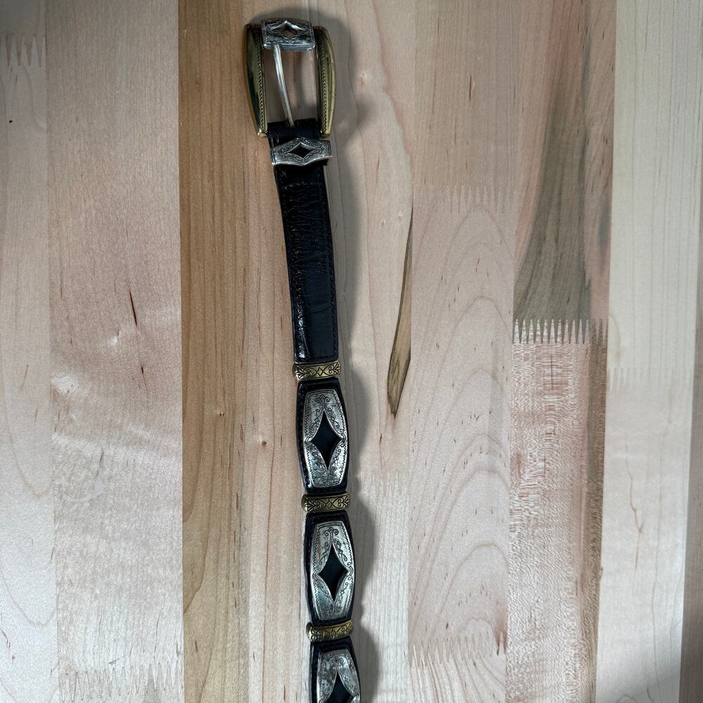 Brighton Reversible Concho Belt Black Leather Mixed Metal Western 35” Medium - Picture 2 of 6